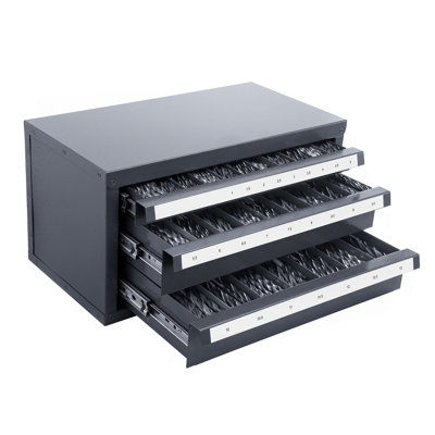 Drill Bit Dispenser Cabinet, Three-Drawer Drill Bit Organizer Cabinet for 1mm to 13mm, Steel Drill Dispenser Organizer Cabinet with Labels, Stackable Drill Dispenser for Drill Bit Storage
