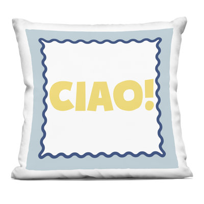 CIAO! Bold Yellow Typography Decorative Printed Throw Pillow, design by SD Graphics Studio