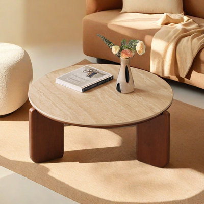 Solid Wood Coffee Table with Cave Stone Slab
