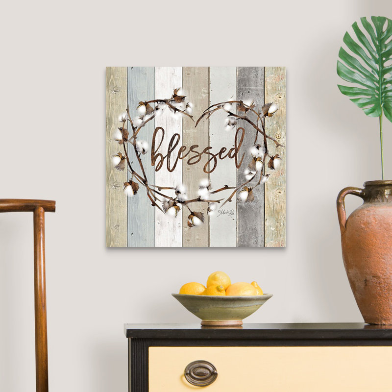 «Blessed Cotton Wreath» par Marla Rae, reproduction d'art textuel sur toile, H 20 po x l 20 po, Toile tendue, Sans cadre