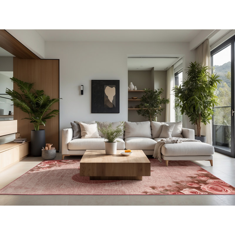 Soft Plush Favela Valentines Modern & Contemporary Abstract Area Rug in Brown – Rose Binding, 6x9