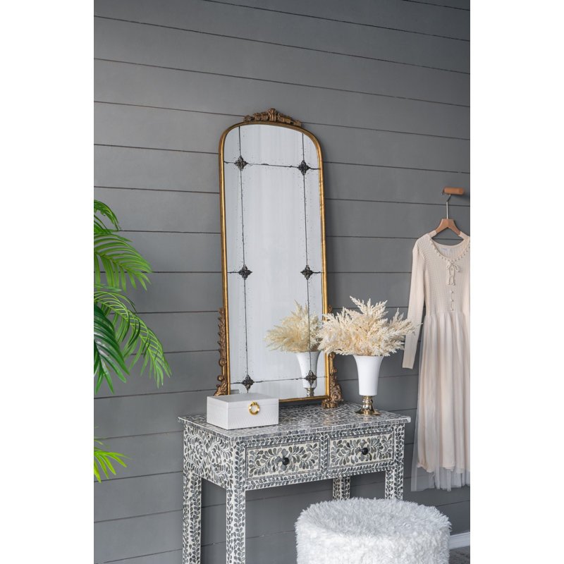24" X 48.5" Antique Gold Arched Mirror With Metal Frame