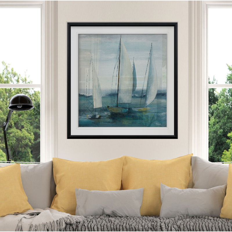 «Out to Sea», peinture, H 16 po x l 16 po x P 2 po, Cadre noir