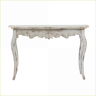 Whitewash Coffee Table with Queen Anne Legs, 46” L x 16.5” W x 30” H, Vintage Style for Living Room