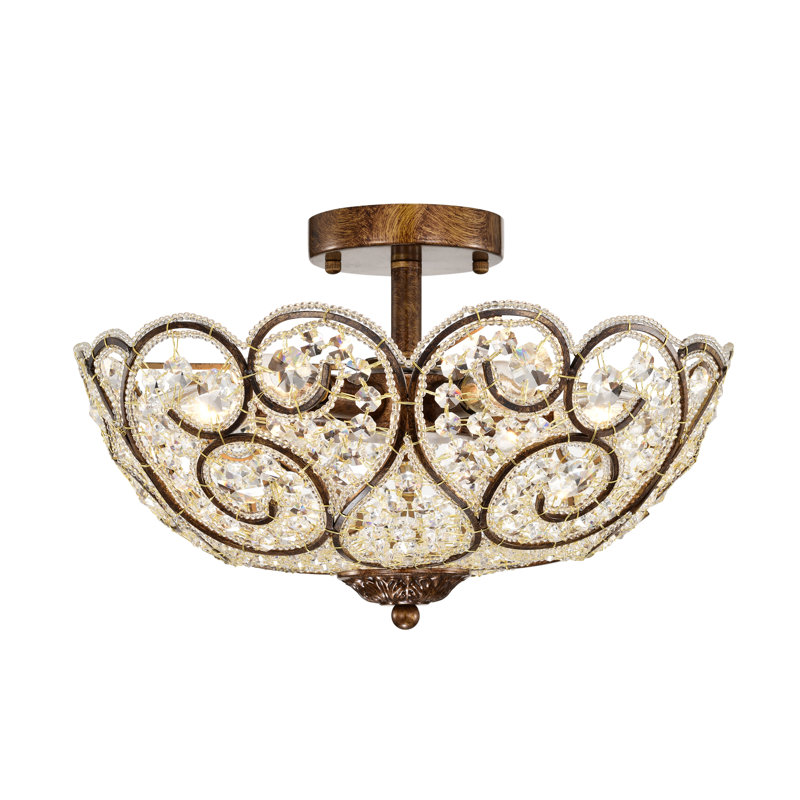 Plafonnier semi-encastré avec volutes et abat-jour en cristal 6 lumières Kairo