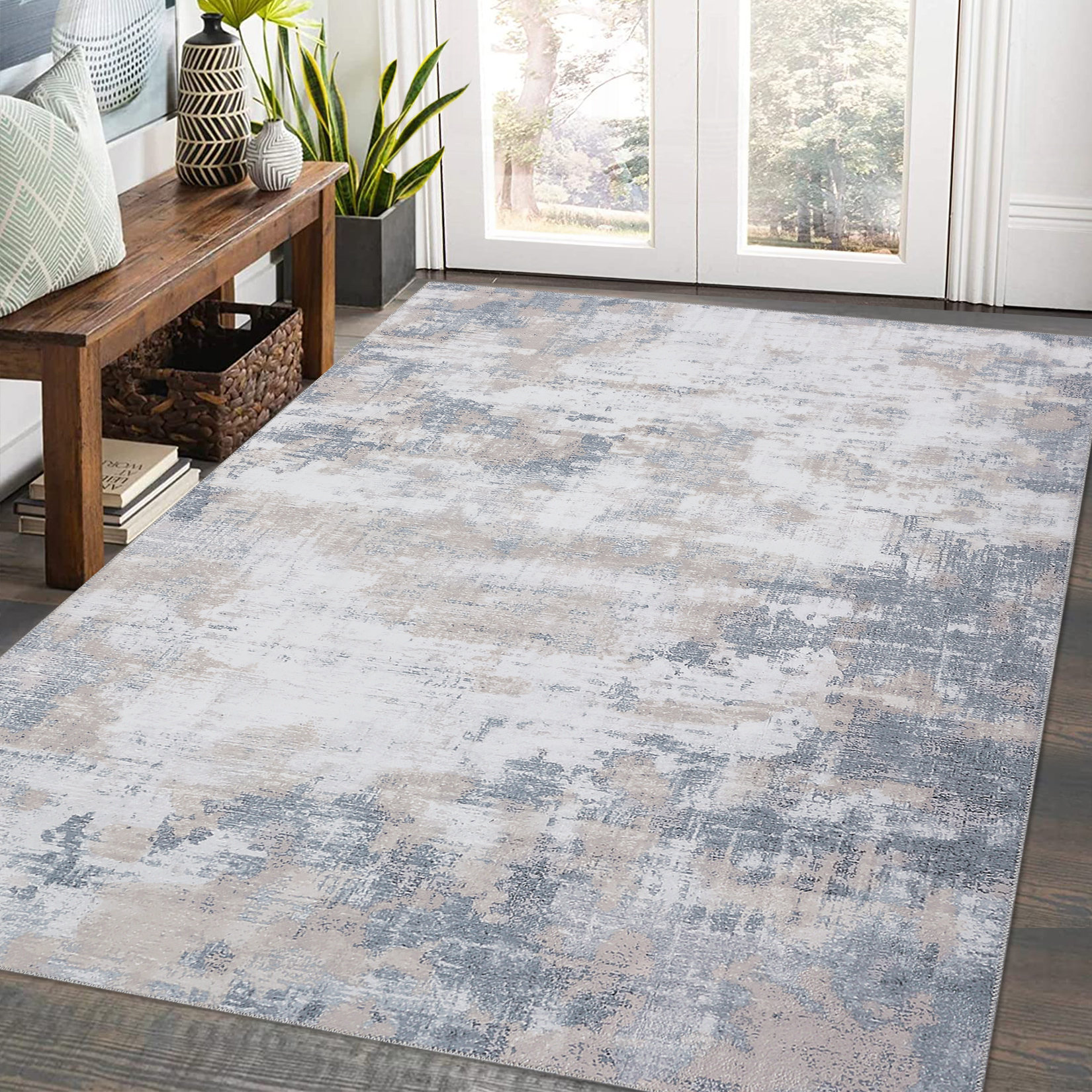 17 Stories Modern Machine Washable Area Rug Abstract Non Slip Rugs for ...