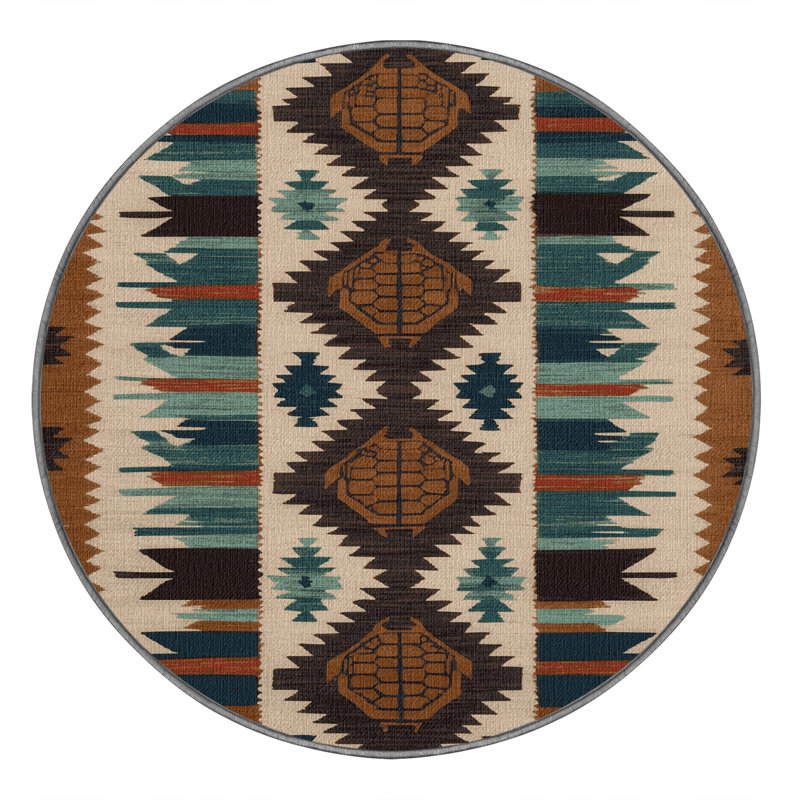 Washable Desert Tortoise Southwestern Area Rug, Round 8' x 8'