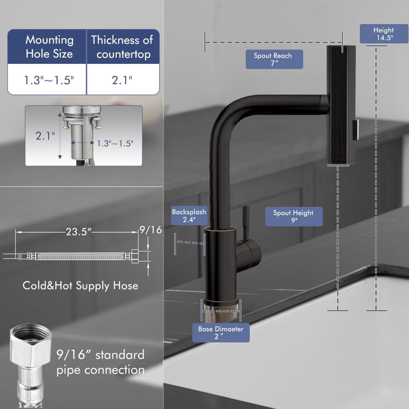 Oil Rubbed Bronze Kitchen Faucet with Pull Down Sprayer Single Hole Handle Sink Faucets Commercial Modern Faucets for Pull Down Sprayer Kitchen Sinks