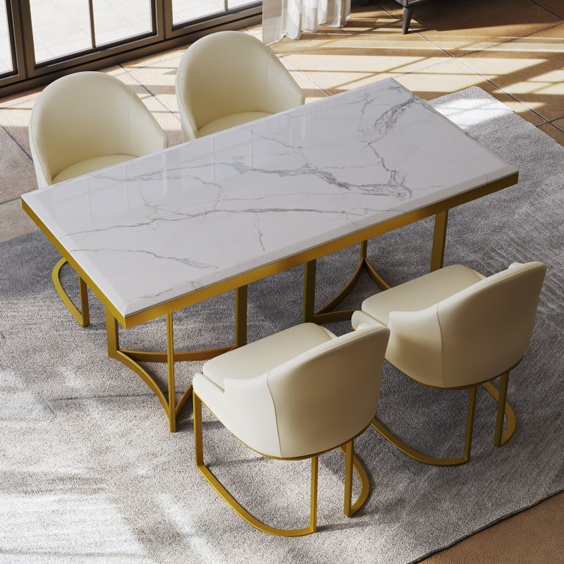 Modern White Faux Marble Dining Table with Double Pedestals Base Pre-Assembly, 29.53"H x 55.12"L x 31.5"W