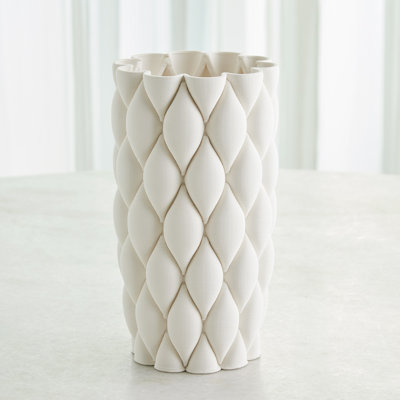 Pillowed Printed Cylinder Vase-Matte White