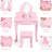 Kids Vanity Set with Mirror and Drawers - Princess Makeup Dressing Table and Stool Playset for  Ages 4-9 - Wooden Pretend Play Set for Creative Dress-Up Fun/Birthday Gifts and Room Decor - Pink-917330534
