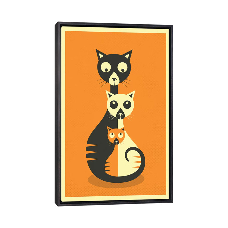 Décoration murale chats assis, H 40 po x l 26 po x P 1,5 po, Toile avec cadre noir patiné