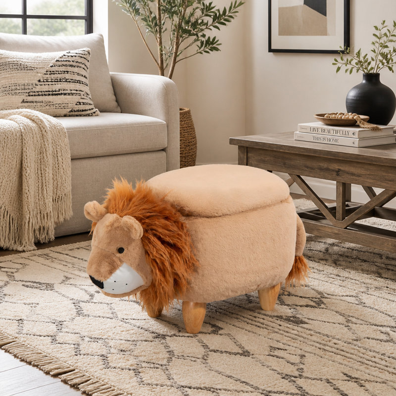 Repose-pieds avec rangement Lion avec rangement caché et pieds en bois massif