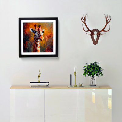 Giraffe Neo-Impressionism - Single Picture Frame Print on Wood