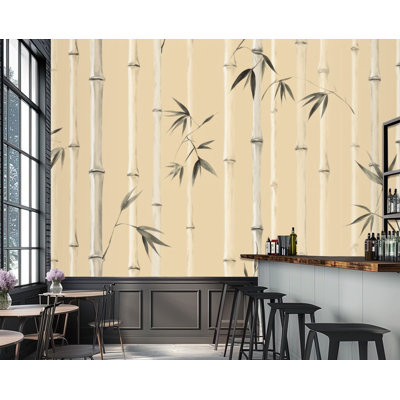 Papier peint adhésif de style bambou beige à la main, style H 69 "x l 96" amovible, papier peint adhésif amovible pour chambre à coucher, bureau à domicile