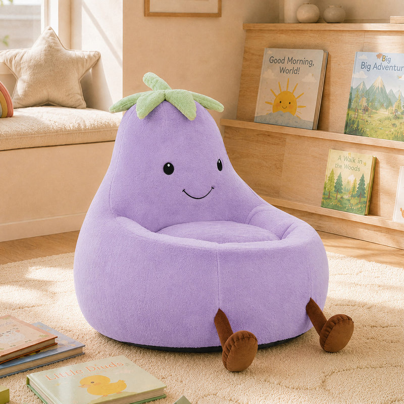 Fauteuil à billes avec aubergine Kannon, H 21,65 po x l 23,62 po x P 24,4 po, Polyester mauve