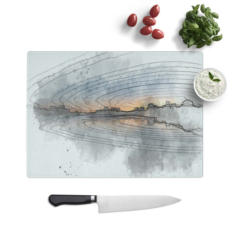 Tempered Glass Cambridge Massachusetts Skyline Chopping Board, 39 cm W x 28.5 cm L