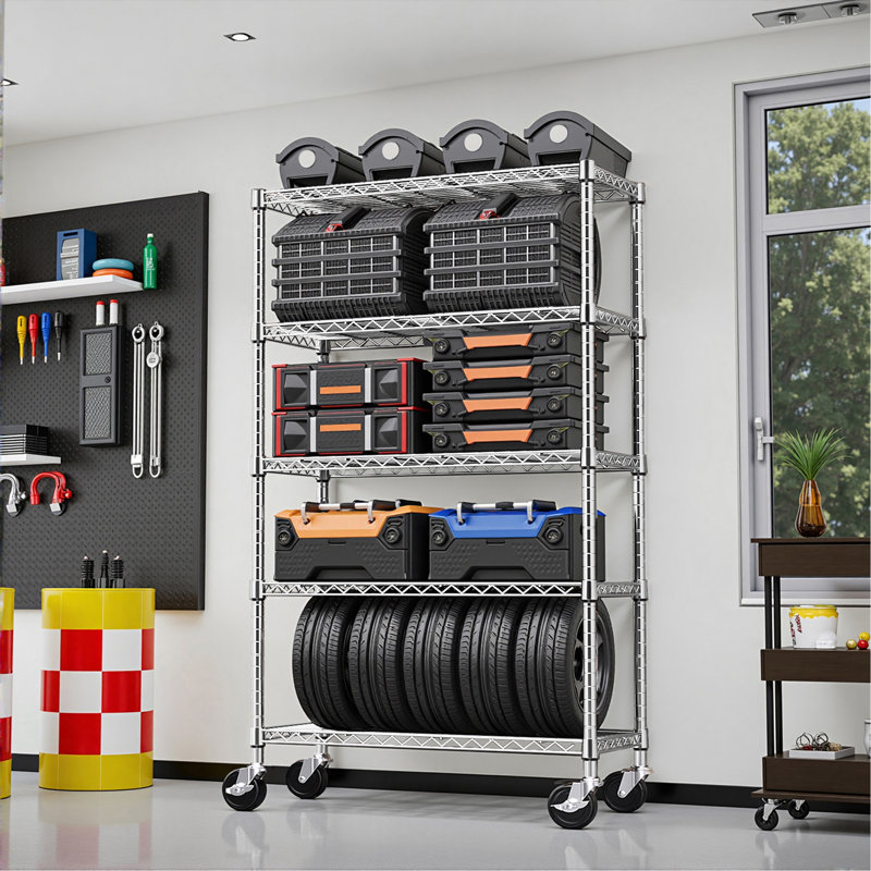 Étagère de rangement en acier à 6 niveaux avec roulettes, support en acier pour la maison, la cuisine, le bureau et le garage