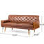 Canapé brun style Mid-Century Modern pour salon, 180 cm (l) x 77,5 cm (p) x 80 cm (h), tissu PU, coussins décoratifs roulés, pieds évasés et assise à surpiqûres gaufrées, revêtement, hauteur 80 cm