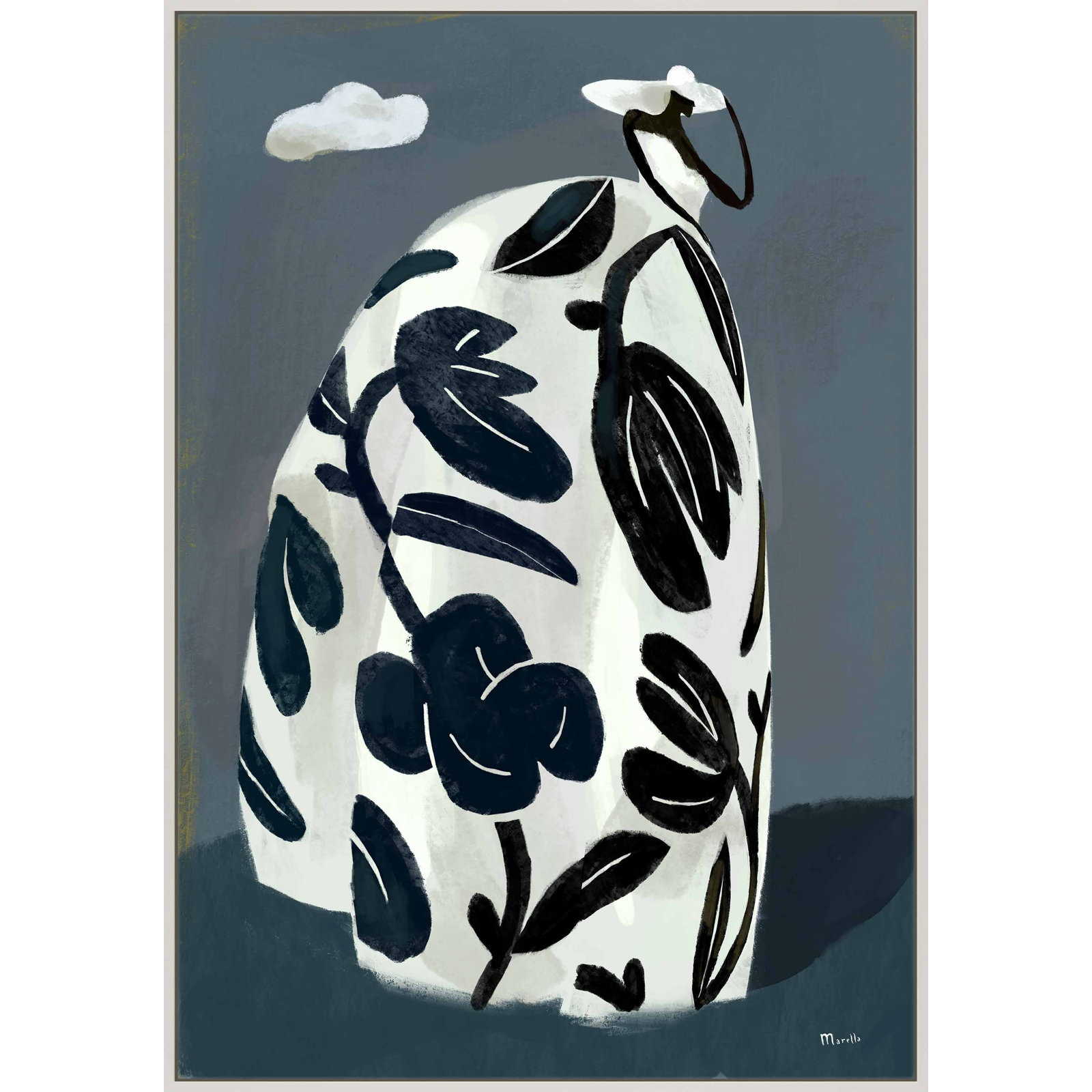 Black Dress Print by Marco Marella, 50" H x 35" W x 1.25" D, White Canvas Framed