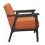 Chaise de salon en tissu texturé orange, bois massif, détail en bois d'hévéa gris antique