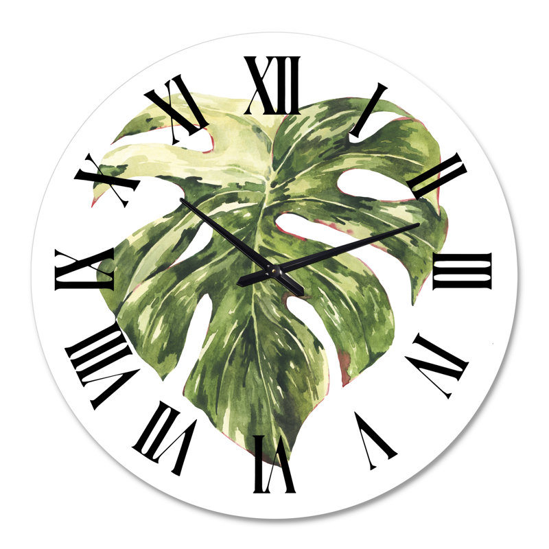 Feuilles vertes tropicales en été III - Horloge murale tropicale, Surdimensionné