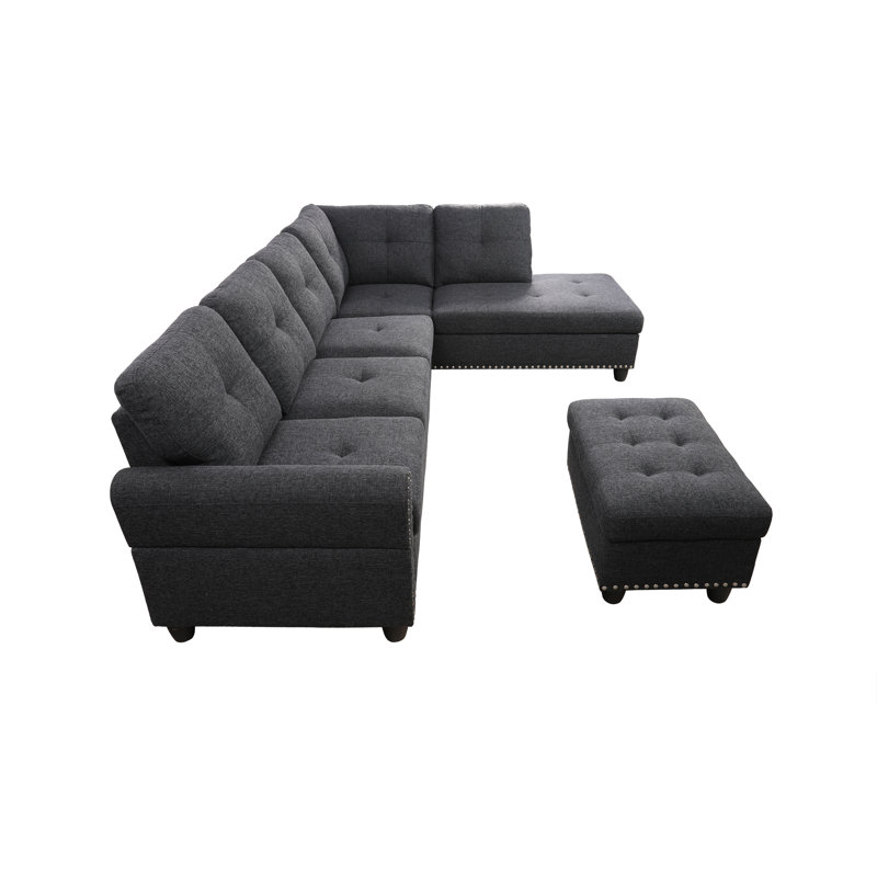 Ahuva Upholstered Sectional Left Hand Facing, Right Hand Facing, Gray Linen Blend