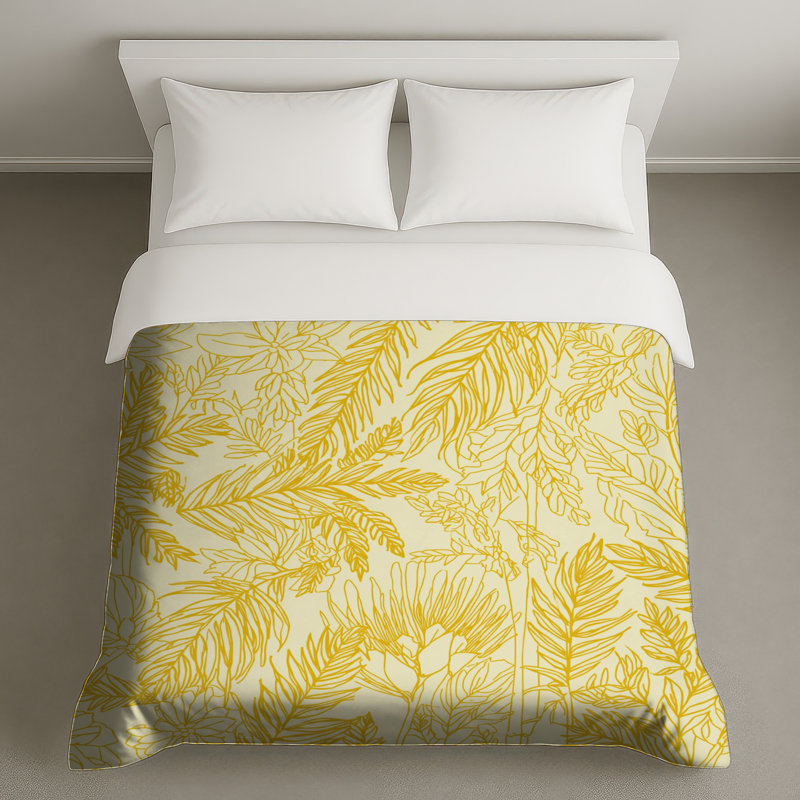 Housses de couette jaunes botaniques, Lit simple
