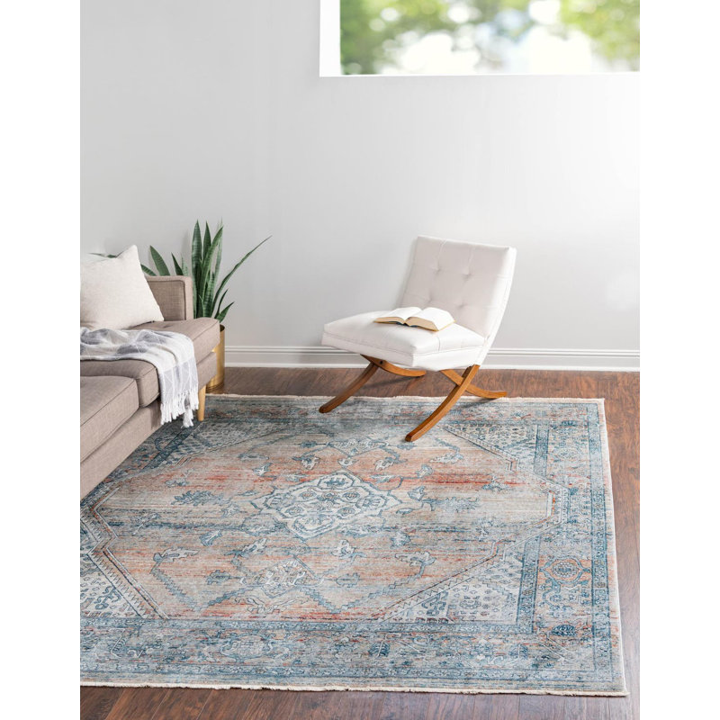 Tapis oriental rouge / bleu Alabama, Carré 10 pi 2 po