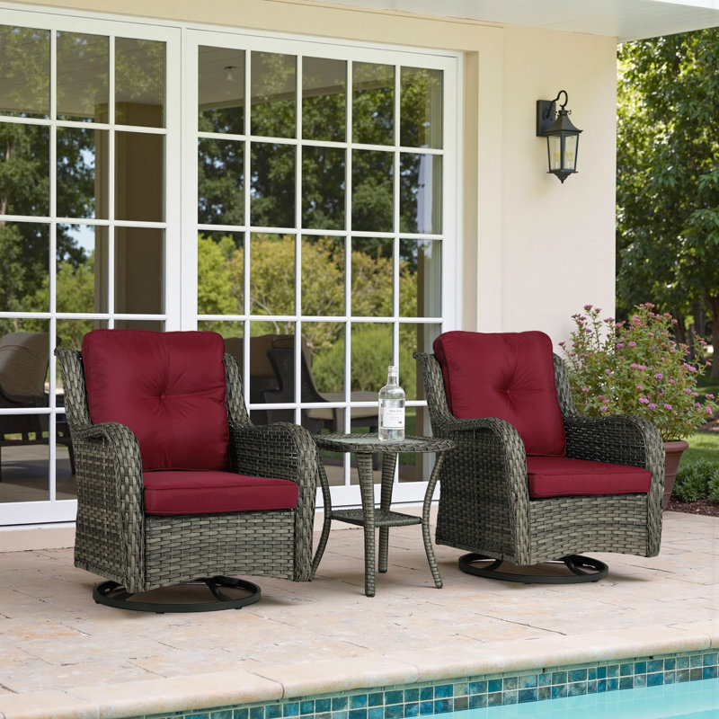 Mapleview Outdoor All-Weather 2-Person Wicker Conversation Set with Cushions for Patio, Porch, Garden, Gray, Red