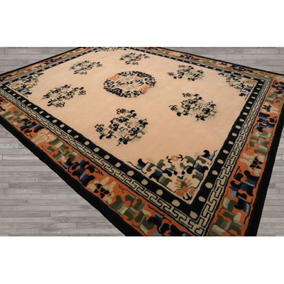 Beige Hand Tufted Medallion Chinese Art Deco Wool Area Rug
