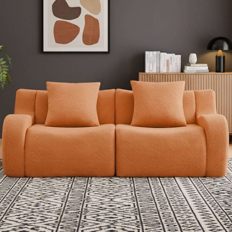 Canapé modulaire 82,7 po en tissu Teddy, Orange