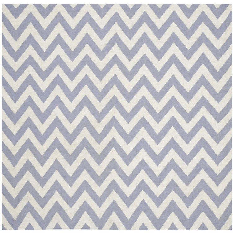 Emek Hand Woven Flat Weave Wool/Cotton Chevron Rug in Purple/Ivory