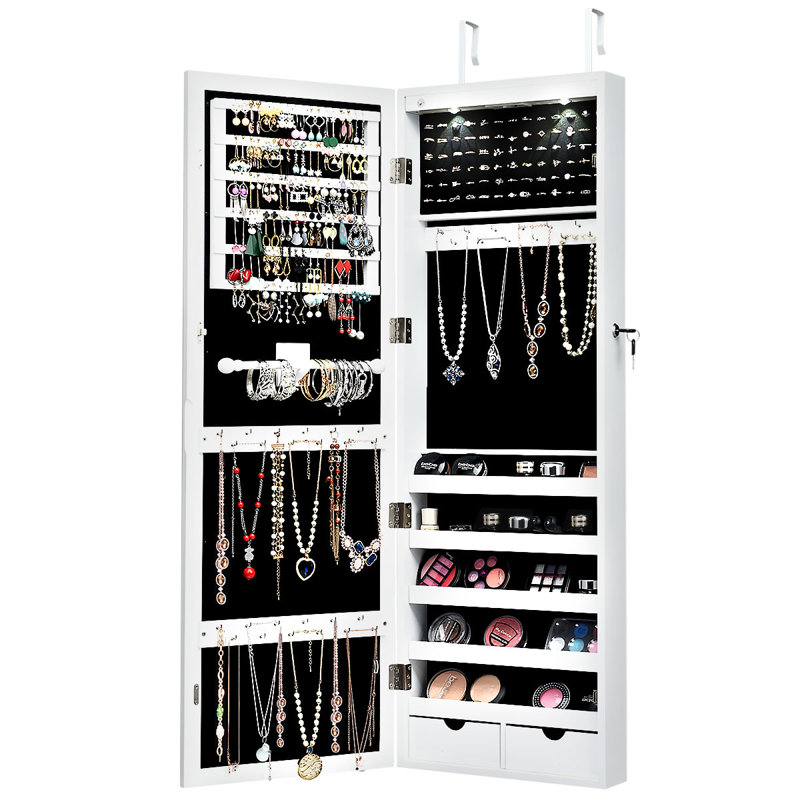 Moncia Wall and Door Jewellery Cabinet with Mirror Jewelry Armoire, White