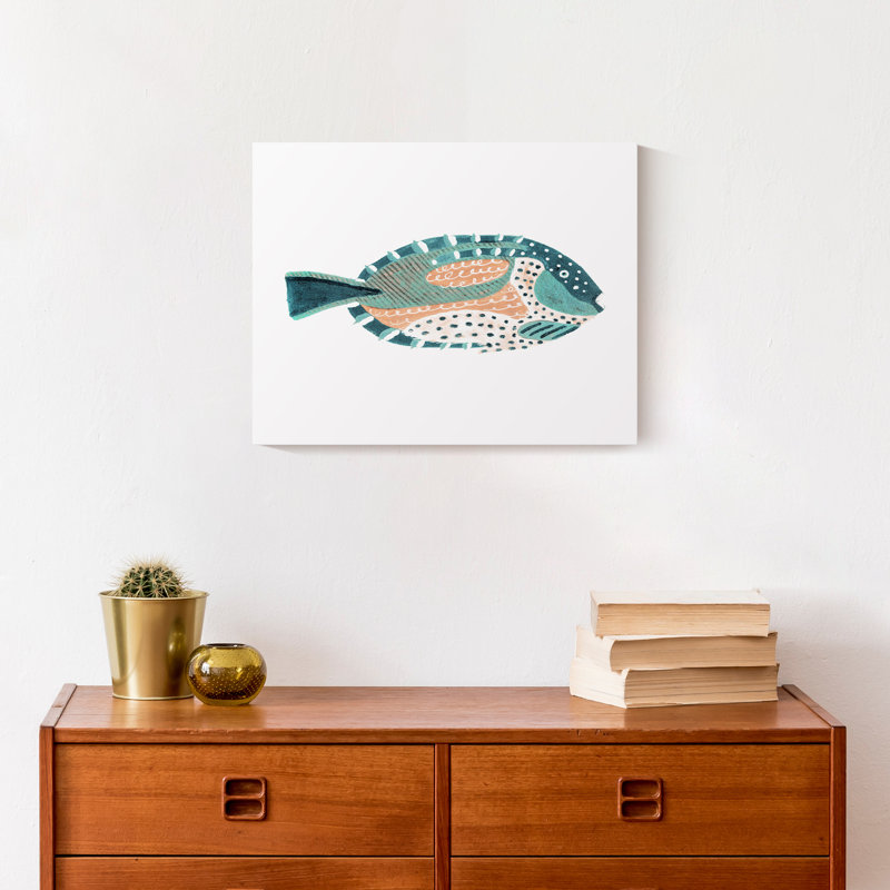 " Patterened Fish ", 11" H x 14" W x 1.25" D, Wrapped Canvas