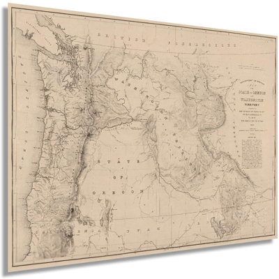 1859 Oregon & Washington Territory Map Poster Wall Art
