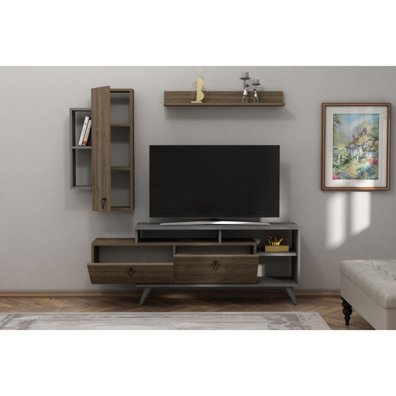 Modern TV Unit in Walnut & Anthracite, 68.9 x 23.0 x 13.8 inches | 100% Melamine Coated Particle Board, Thickness: 0.7 inches | Stylish & Functional Storage for Living Room, Contemporary Design, Durable Finish