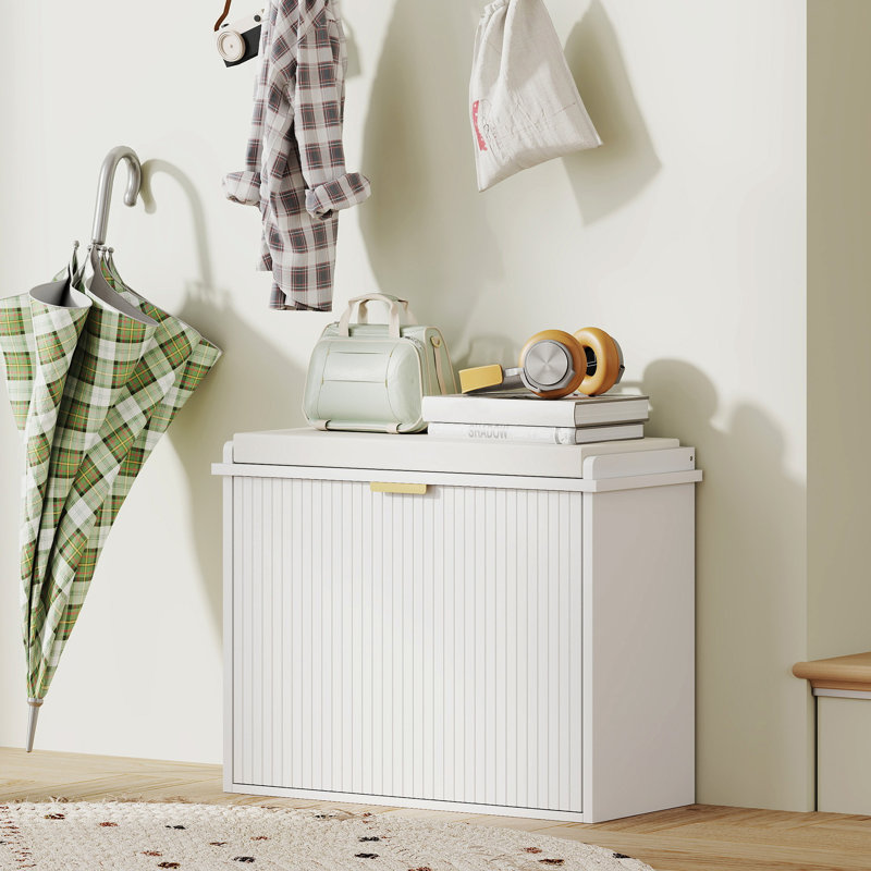Shoe Storage Bench With Padded Seat Cushion And Flip-Drawer, Entryway Bench, Shoe Cabinet, 24.4X10.2X18.7 Inches, White