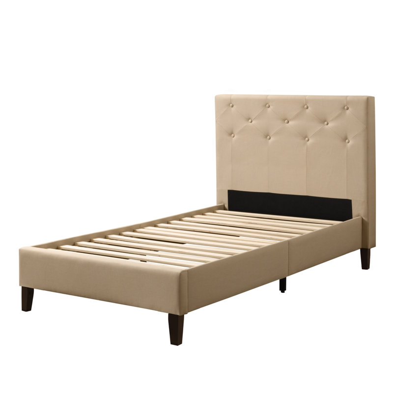 Achilles Upholstered Platform Bed, Twin/Single, Cream