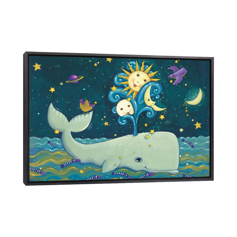 «Sunny Whale» par Viv Eisner - impression, Aucun mat, H 18 po x l 26 po x P 1,5 po, Toile avec cadre noir patiné
