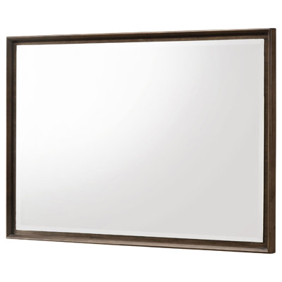 Genu Dresser Mirror, Warm Brown Wood Frame, Beveled Glass, 34 Inch