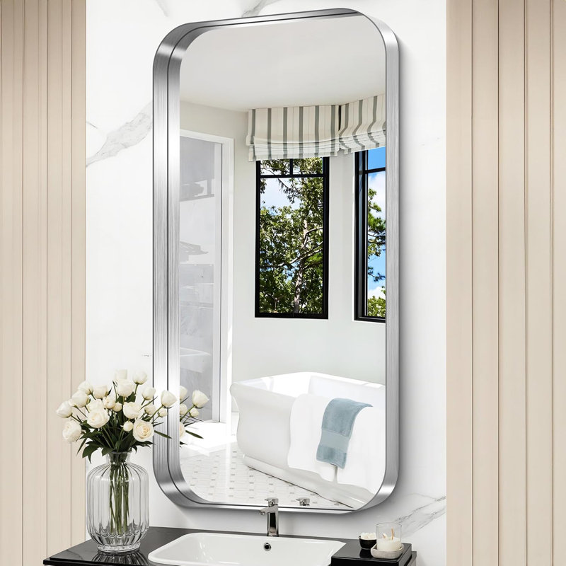 Miroir de salle de bain Silver, Argent argent, 48 po x 24 po, Coin arrondi