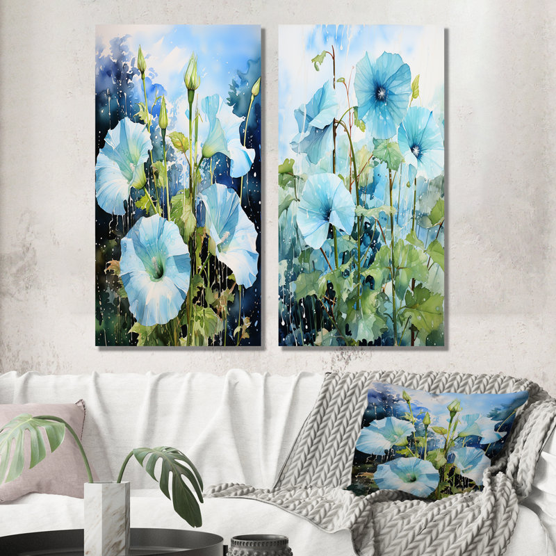 «Blue Morning Glory», ensemble d'art mural sur toile Dewy Blooms I - Morning Glory, Toile tendue, H 28 po x l 25 po