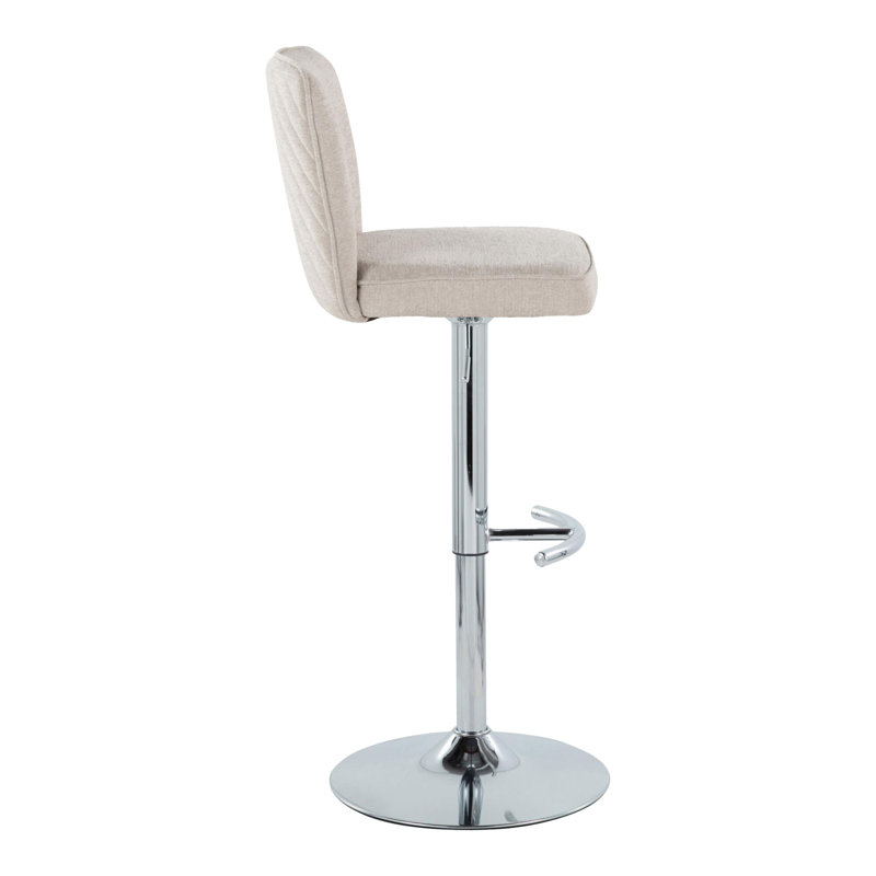 Henry Contemporary Adjustable Barstool With Swivel In Chrome Metal And Beige Fabric With Rounded T Footrest By Lumisource - Set Of 2