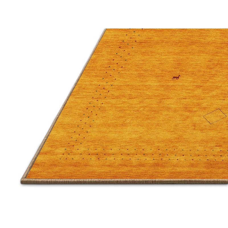 Tapis de zone jaune contemporaine, Rectangle 5 pi x 7 pi