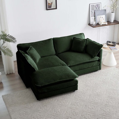 Canapé en chenille deux places avec 1 repose-pieds, canapé modulaire en L avec repose-pieds 2 places, causeuse avec repose-pieds pour petit espace de vie