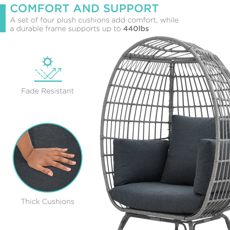 Gray Wicker Oversized Egg Lounge Chair with Cushions