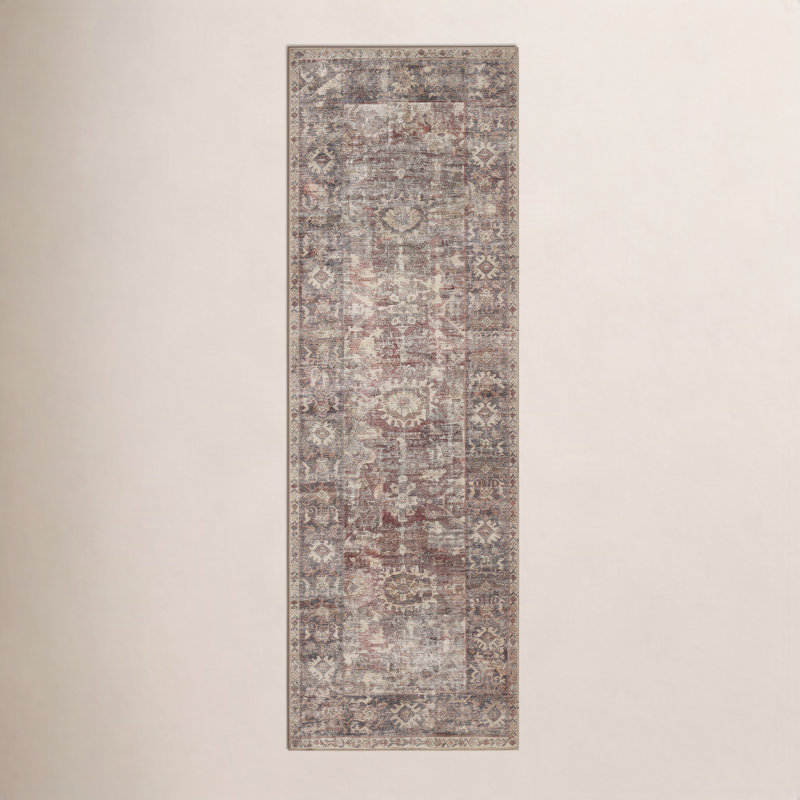 Tapis bordeaux / antique Georgie, Tapis de couloir 2 pi 6 po x 7 pi 6 po