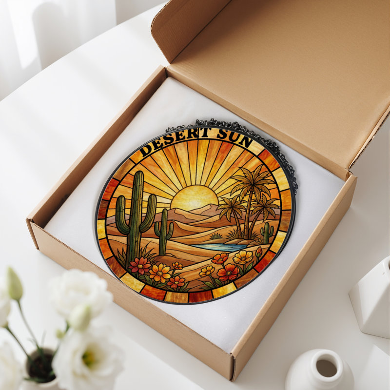 Panneau de vitrail 12 "H Sun Desert, H 12 po x l 12 po