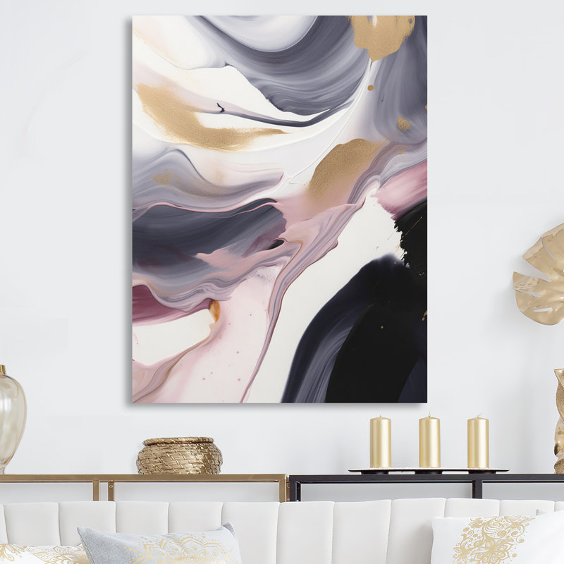 Symphonie de marbre gris et or I - art mural abstrait en métal marbré, H 20 po x l 12 po x P 1 po